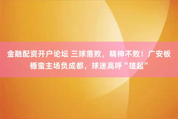 金融配资开户论坛 三球落败，精神不败！广安板楯蛮主场负成都，球迷高呼“雄起”