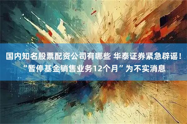 国内知名股票配资公司有哪些 华泰证券紧急辟谣！“暂停基金销售业务12个月”为不实消息